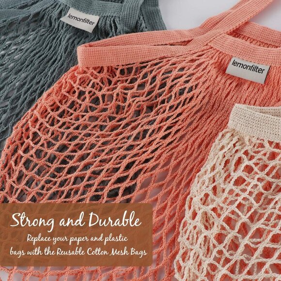 Mesh Produce Bags, 5 Pack Reusable Cotton Mesh Grocery Bag Washable Cotton Strin - Picture 9 of 9